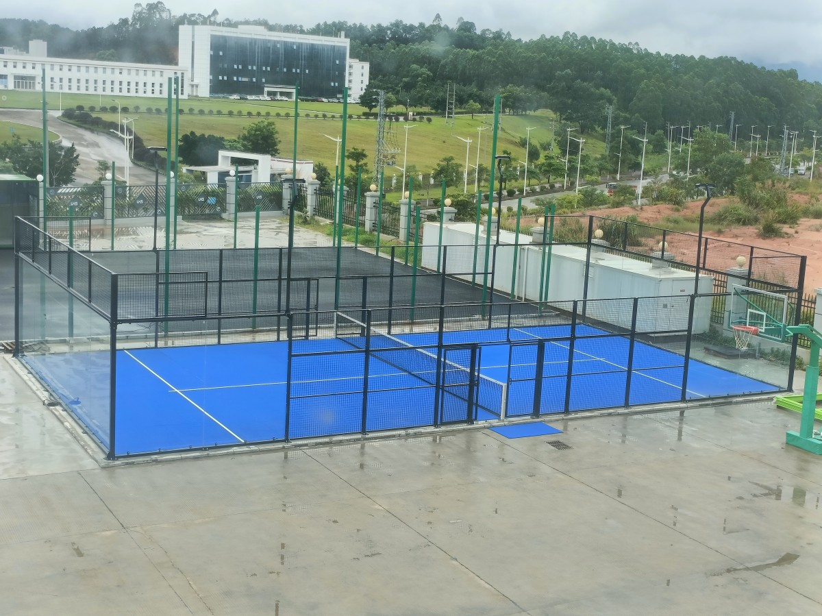 black color padel tennis court on site view