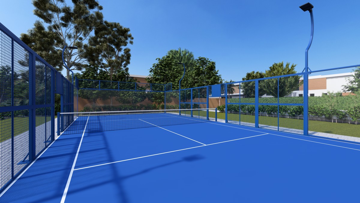 blue color padel tennis court on-site photo