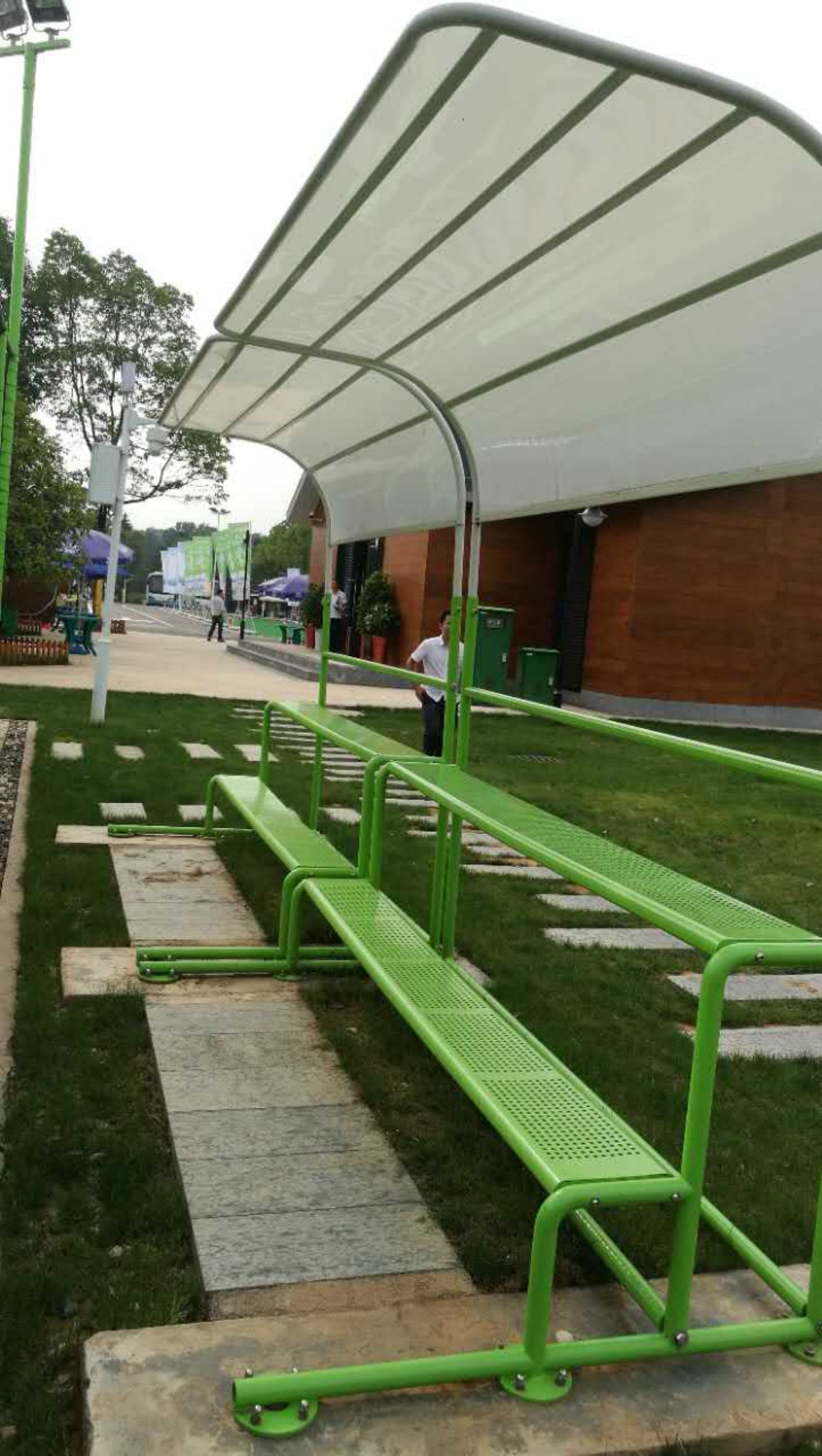 UHS-0201 Steel Structure (Composite Board + Soft Net) Cage Soccer Pitch 10 soccer pitch resting bench photo