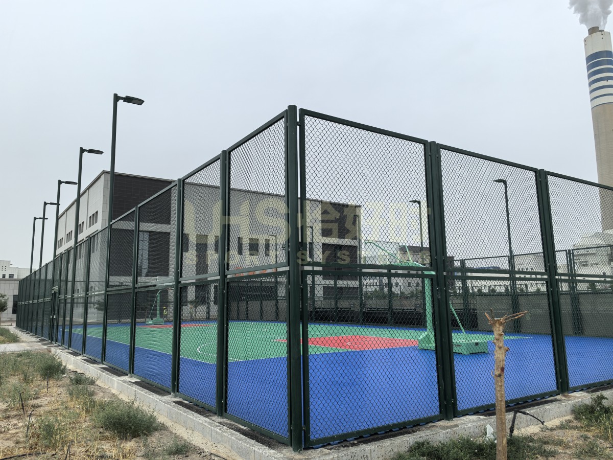 basketball court chain link fence detail corner photo